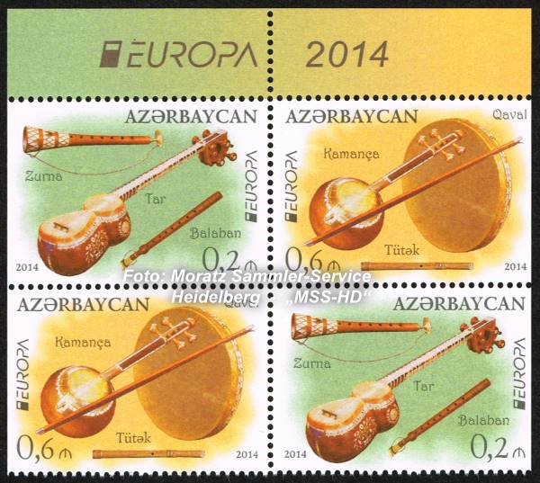 Briefmarken-Ausgabe Aserbaidschan: EUROPA CEPT Gemeinschaftsausgabe 2014 - Nationale Musikinstrumente