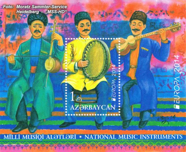 Briefmarken-Ausgabe Aserbaidschan: EUROPA CEPT Gemeinschaftsausgabe 2014 - Musikinstrumente