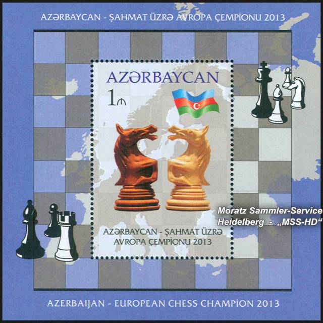 Stamp issue Azerbaijan: 'Azerbaijan - European chess champion - 2013'