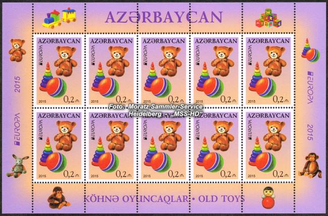 Briefmarken-Ausgabe Aserbaidschan: EUROPA CEPT Gemeinschaftsausgabe 2015 - Historisches Spielzeug