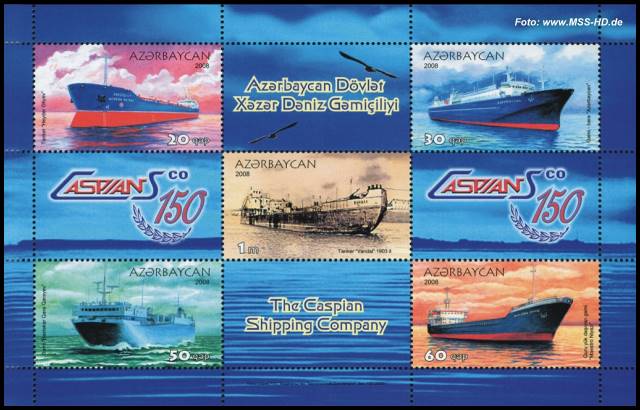 Briefmarken-Ausgabe Aserbaidschan: 150 Jahre Kaspische Schifffahrtsgesellschaft