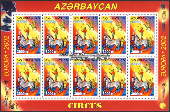 Briefmarken-Ausgabe Aserbaidschan: Europa CEPT Gemeinschaftsausgabe 2002 - Zirkus
