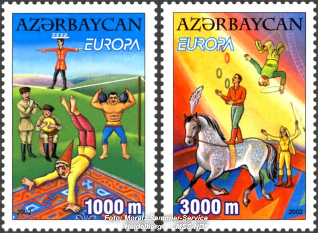 Briefmarken-Ausgabe Aserbaidschan: Europa CEPT Gemeinschaftsausgabe 2002 - Zirkus